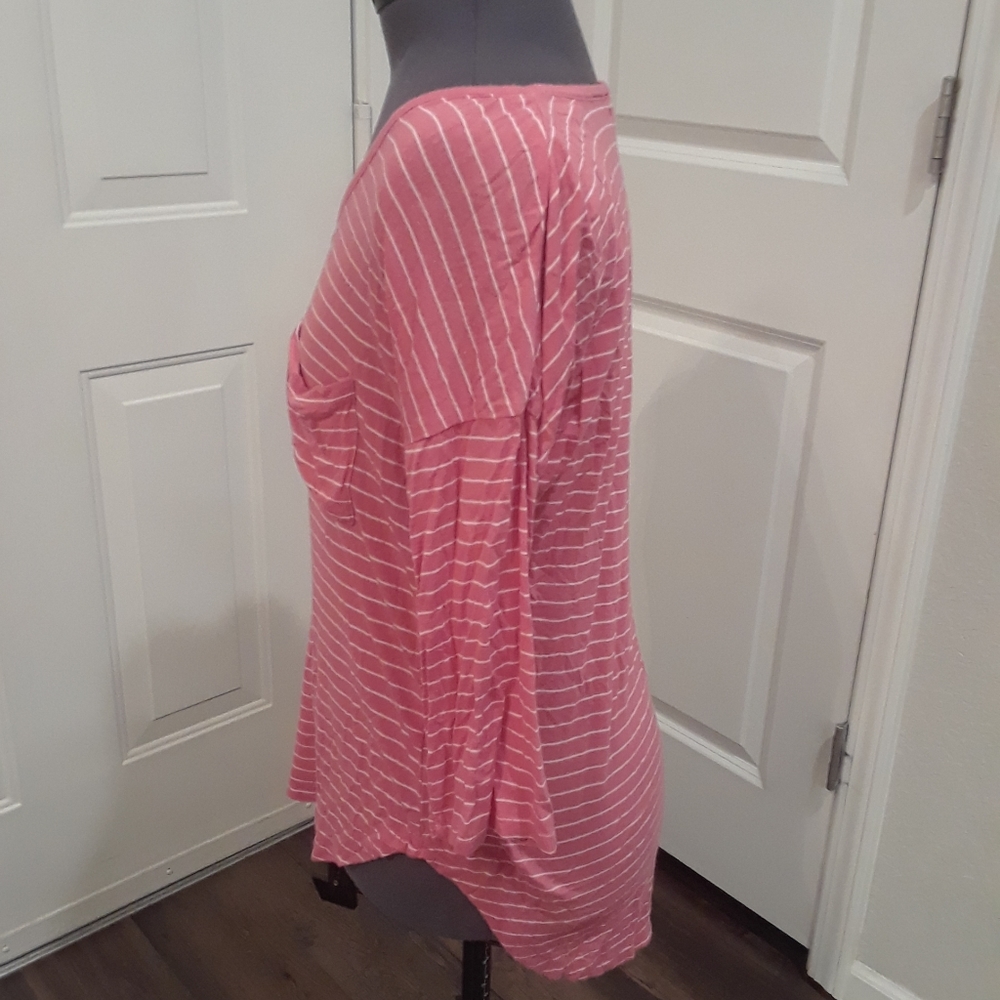 Pink‎ 3/4 Length Striped Top - Picture 3 of 5